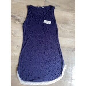 Ekouaer Chemise Nightgown Dark Blue – Rayon Spandex Lace Trim Sleep Dress Small